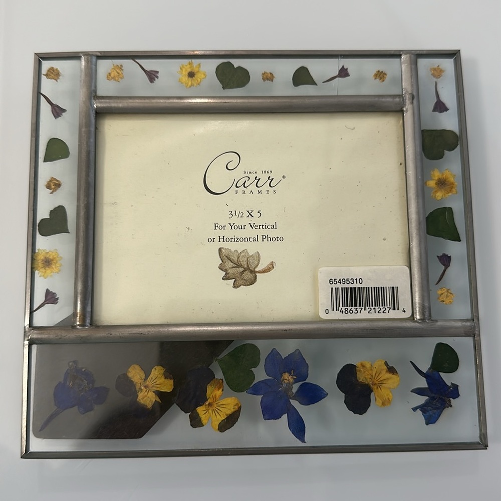 Vintage Carr Burnes of Boston Pressed Flowers Glass Picture Frame NWOB